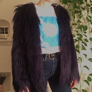 Topshop: Blue Faux Fur Coat